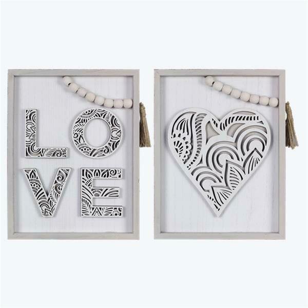 Youngs Wood Framed Love Signs with Cutout Art, Assorted Color - 2 Piece 21708